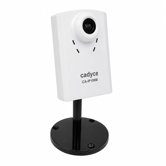 Cadyce CA-IP100M 1MP 1280x720 HD Internet Camera with Two-Way Audio left angle product view showing camera lens and stand -tpstech.in