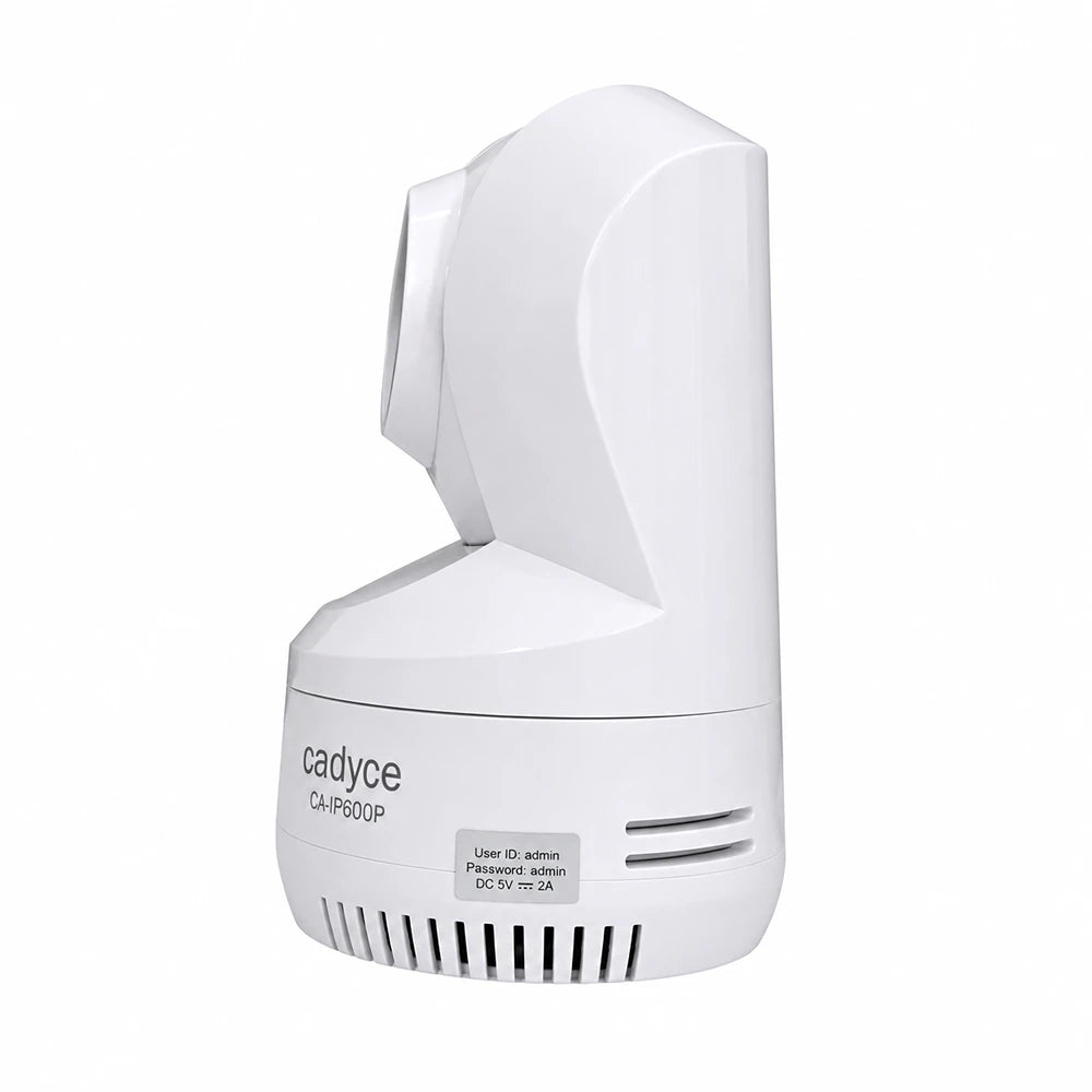 Full right side view of Cadyce CA-IP600P PoE PTZ Day/Night Internet Camera with 2-Way Audio on white background -tpstech.in