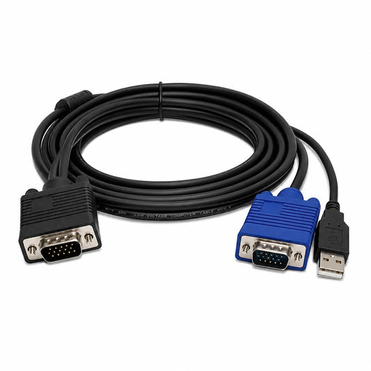 Cadyce CA-KC180 1.8M USB KVM Cable with VGA (HDB 15-Pin) and USB Type-A Connectors coiled cable view on white background -tpstech.in