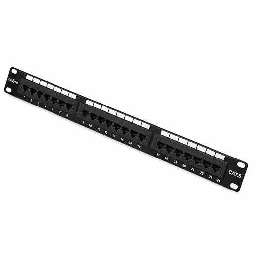 Opposite angle view of Cadyce CA-PC624 24-Port CAT6 Patch Panel compatible with CAT5/CAT6 designed for professional rack-mounted networking -tpstech.in