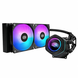 Cooler Master MasterLiquid Core Nex 240 ARGB AIO Liquid CPU Cooler Black with dual ARGB fans radiator and illuminated pump front view -tpstech.in