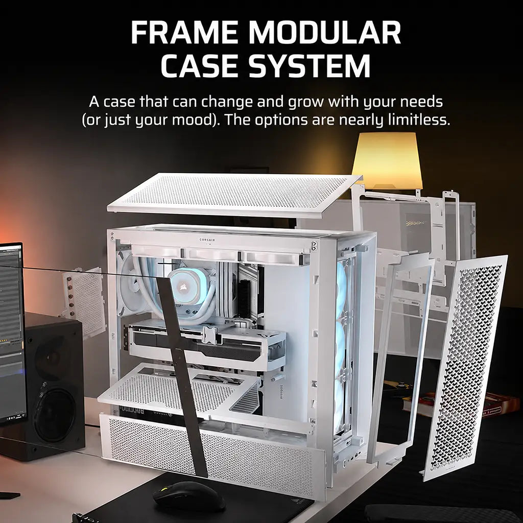 CORSAIR FRAME 4000D LCD RS ARGB White modular PC case with removable panels and customizable FRAME modular case system design -tpstech.in