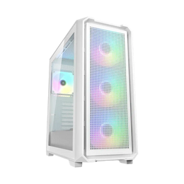 COUGAR MX600 Air White mid-tower gaming PC case front angle with ARGB fans-tpstech.in