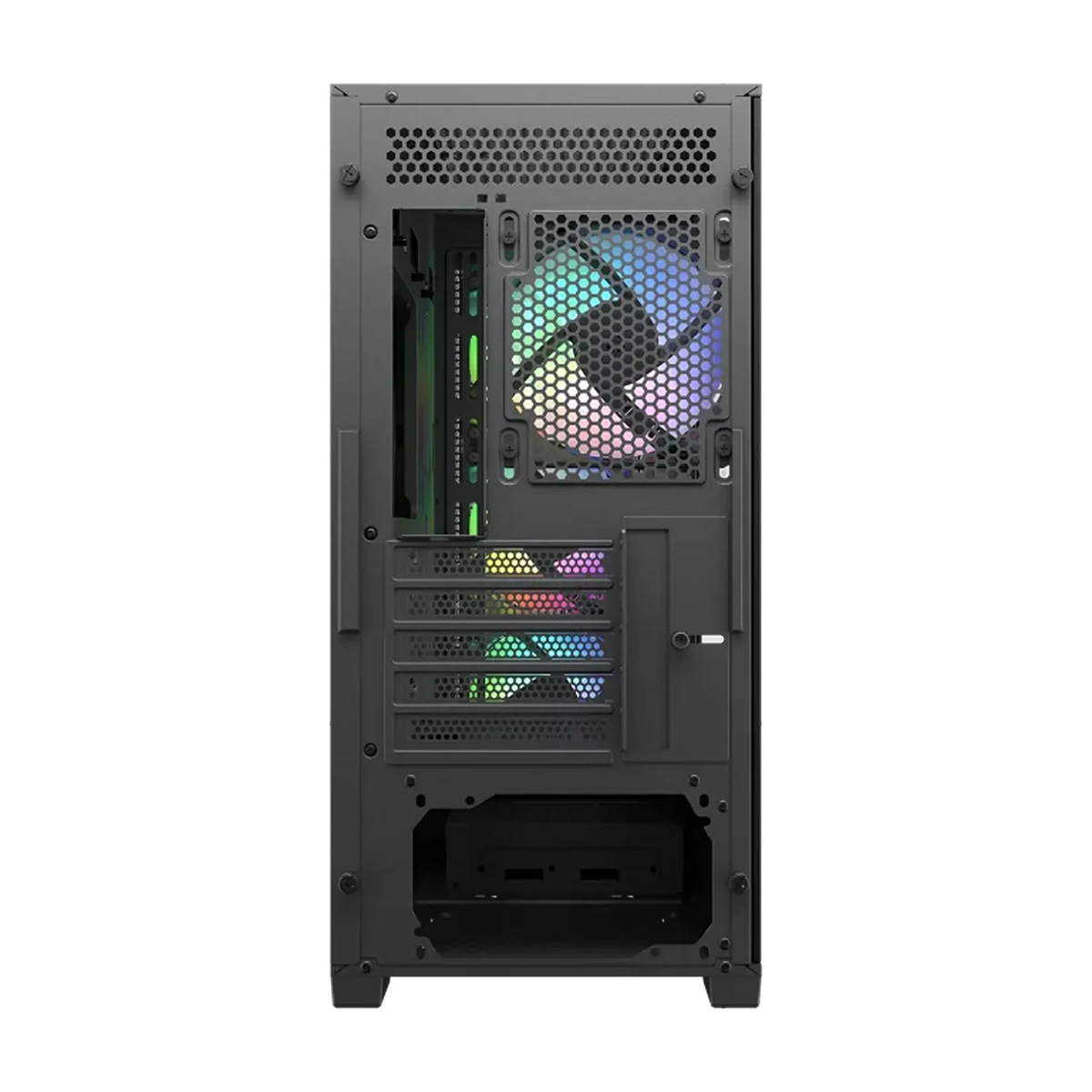COUGAR MX600 Mini V2 Mini Tower gaming PC case rear view with ARGB exhaust fan and expansion slots -tpstech.in
