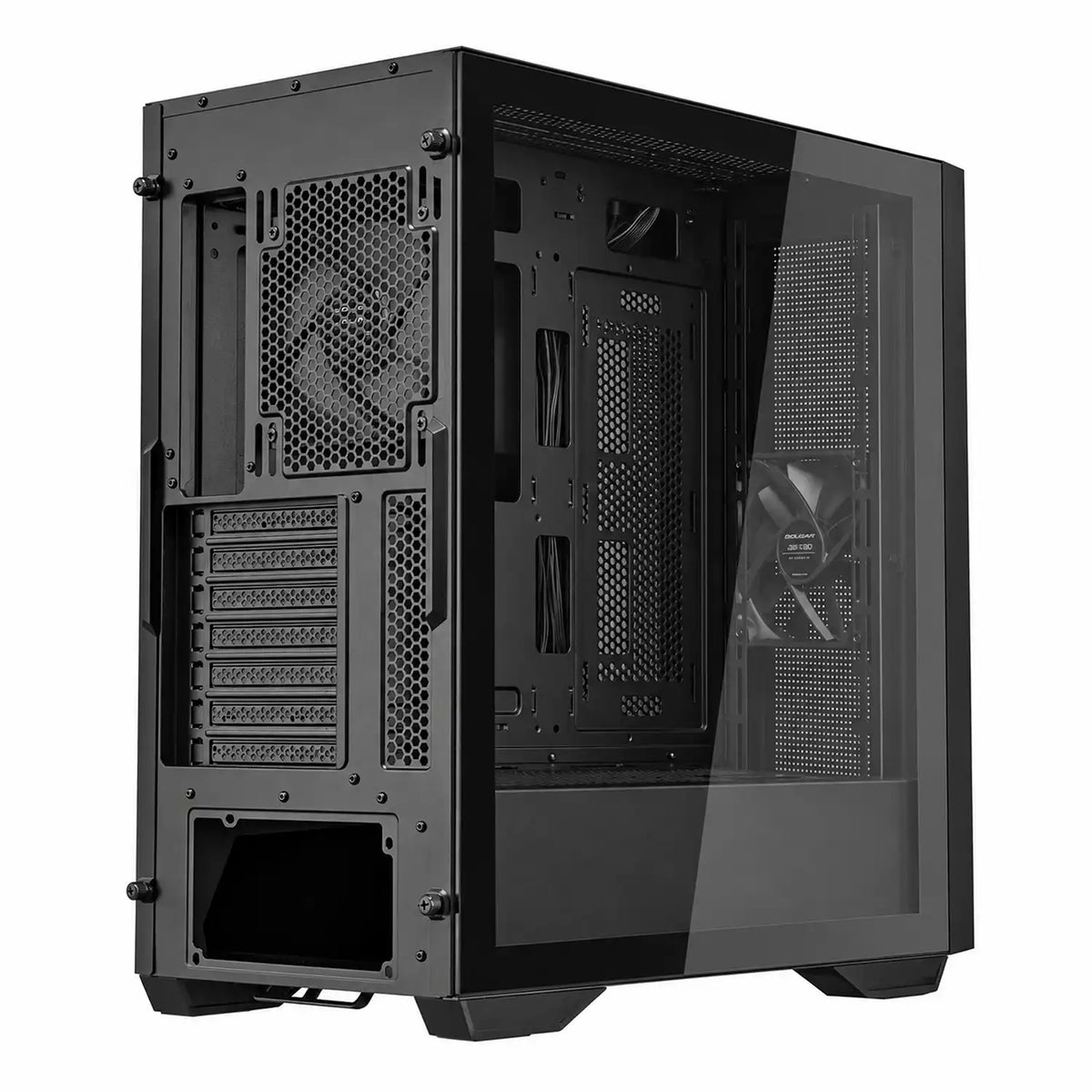 COUGAR Uniface Black Non-RGB Mid Tower PC Case rear angle view-tpstech.in