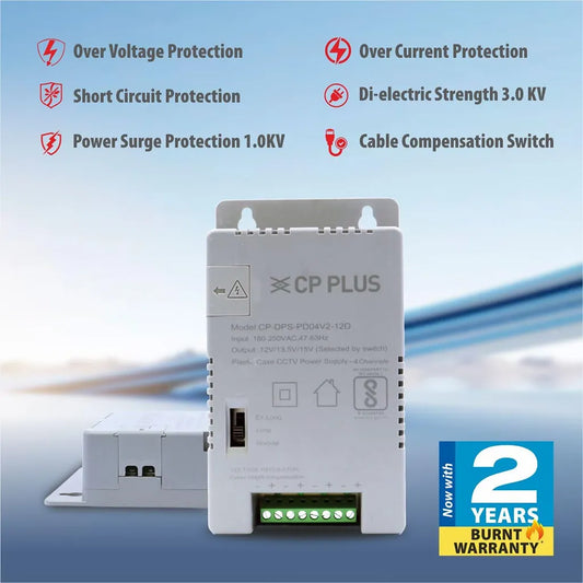 CP PLUS CP-DPS-PD04V2-12D 4 Channel CCTV Power Supply with over voltage, over current, short circuit and surge protection -tpstech.in