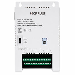 CP PLUS CP-DPS-PD16-12D 16 Channel CCTV Power Supply front view with voltage regulation switch and terminal outputs -tpstech.in