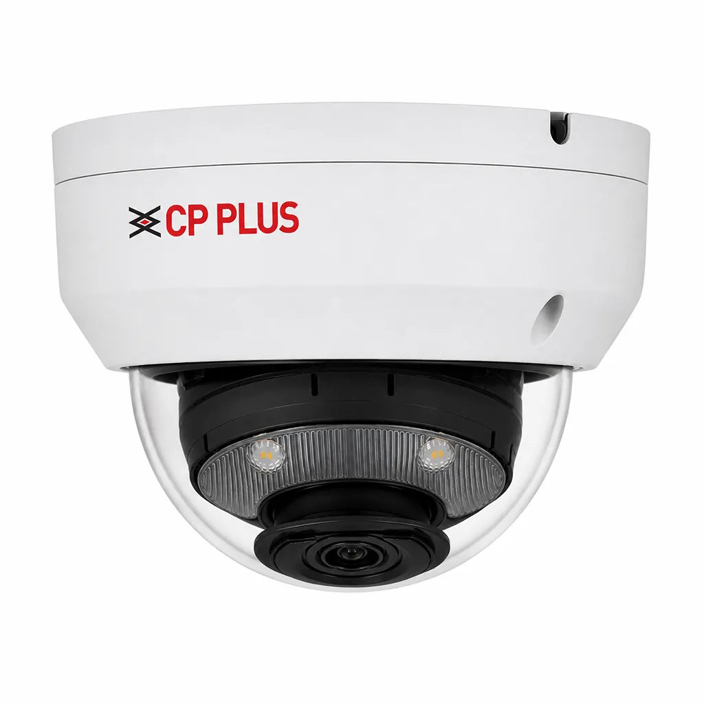 CP PLUS CP-UNC-VC81L5C-VMD-LQ 8MP Dual Light PoE vandal dome IP camera right side view designed for reliable outdoor surveillance -tpstech.in