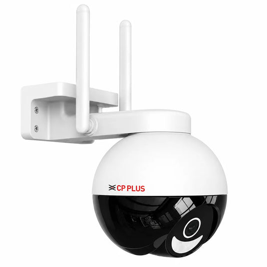 CP PLUS CP-Z43Q outdoor WiFi PT security camera left angle product view with wall mount -tpstech.in