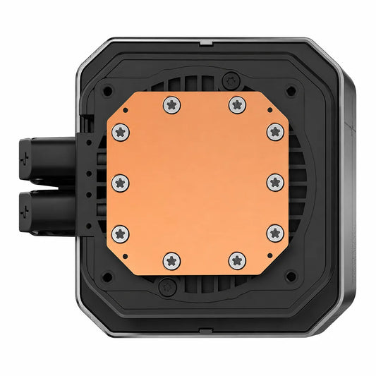 Deepcool Spartacus 360 Gen6 CPU Liquid Cooler copper cold plate and CPU pump base for efficient heat transfer on white background -tpstech.in