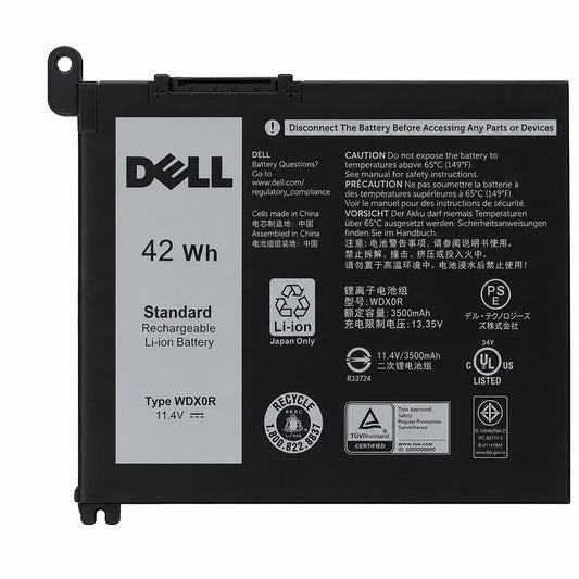 Front view of Dell HM1H5-OEM 42WHR 11.4V 3-Cell Laptop Battery for Precision 3480 3490 3580 3590 with original product label -tpstech.in