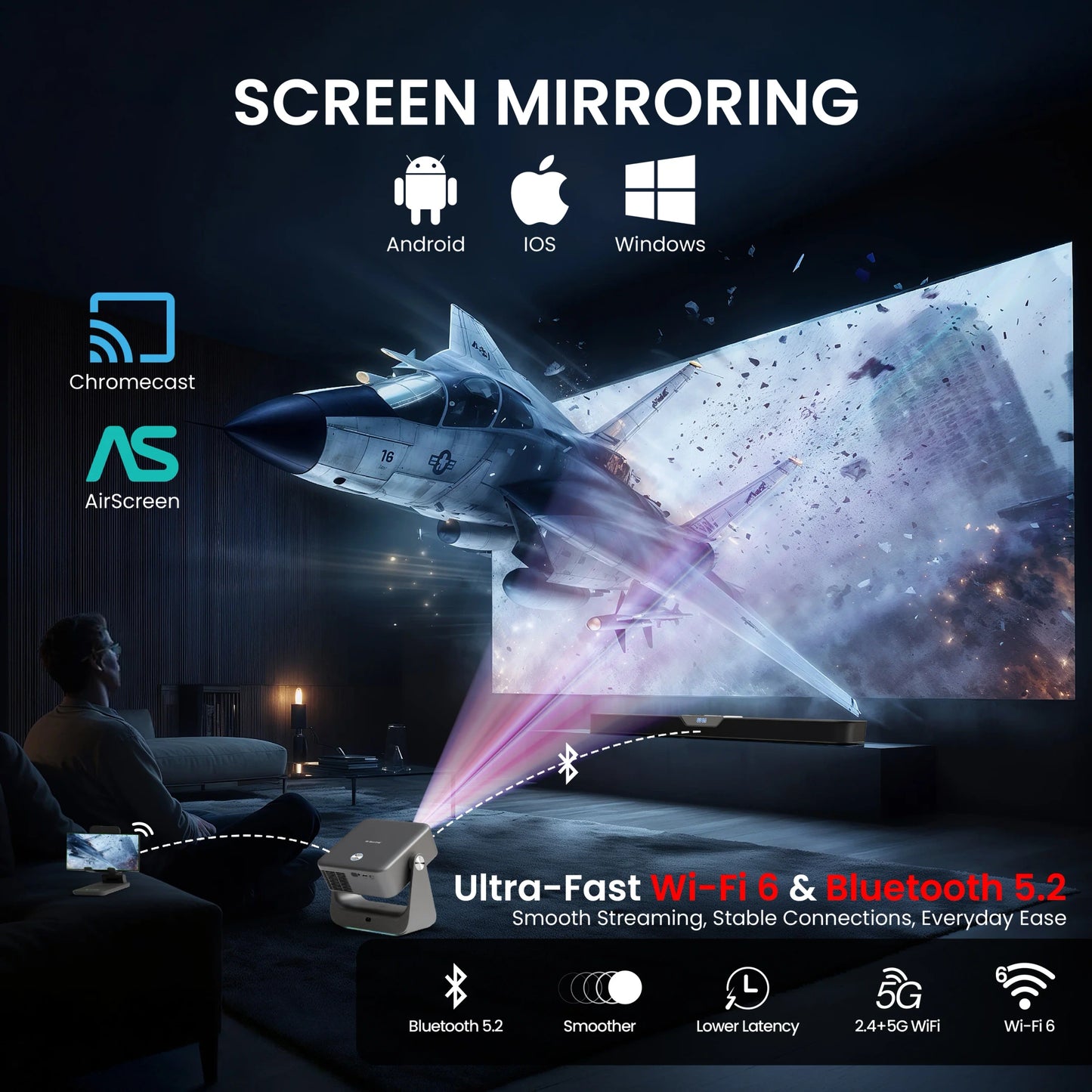 EGATE Zen 7X Google TV Projector Full HD Home Cinema with 4K Decoding