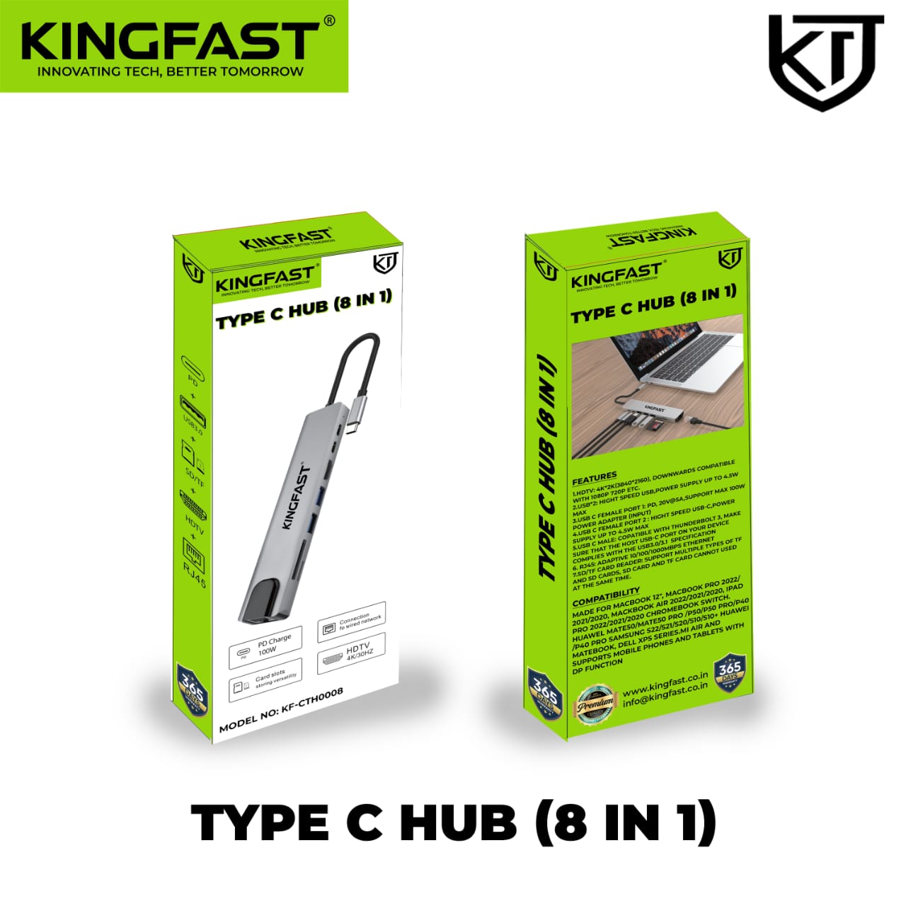 KINGFAST 8-in-1 USB-C Docking Station Multiport 4K Hub with HDMI Ethernet USB 3.0 SD/TF & PD