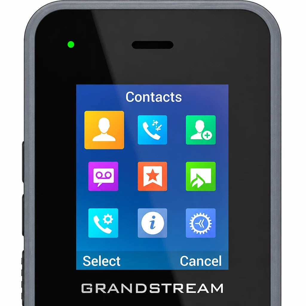 Grandstream DP725 DECT cordless HD handset close-up of the 1.8-inch color TFT display for clear business communication - tpstech.in