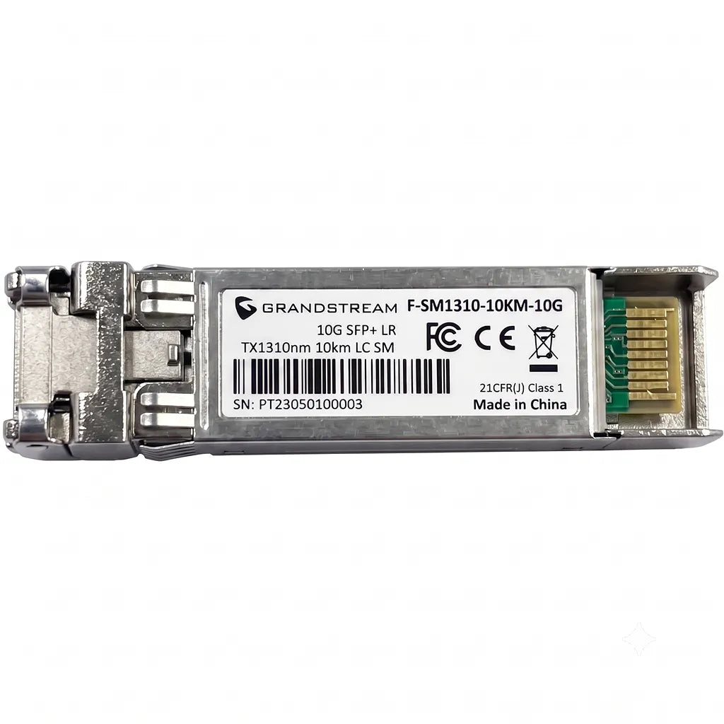 Flat top view of Grandstream F-SM1310-10KM-10G 10Gbps SFP+ optical transceiver for 10km single-mode fiber.