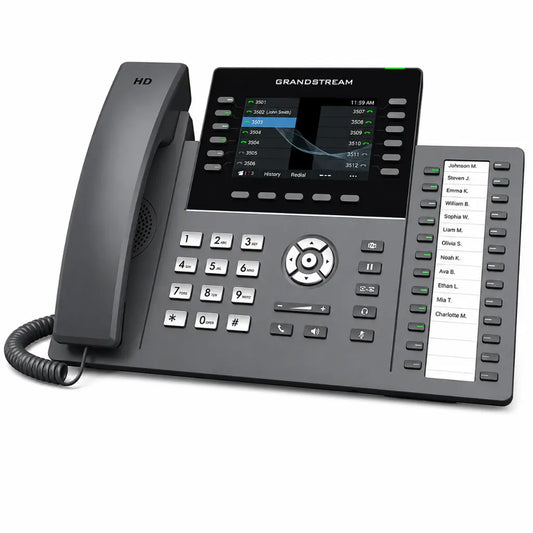 Grandstream GRP2636 business VoIP IP phone angled view featuring color LCD display, programmable keys and enterprise communication features
