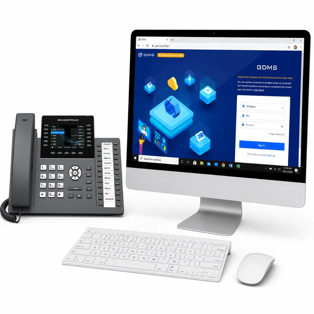 Grandstream GRP2636 IP phone with GDMS cloud device management platform for centralized provisioning and enterprise deployment