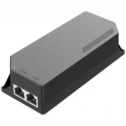 Perspective view of the Grandstream GS-POE15W-MG IEEE 802.3af PoE Injector with dual 2.5Gbps RJ45 ports.