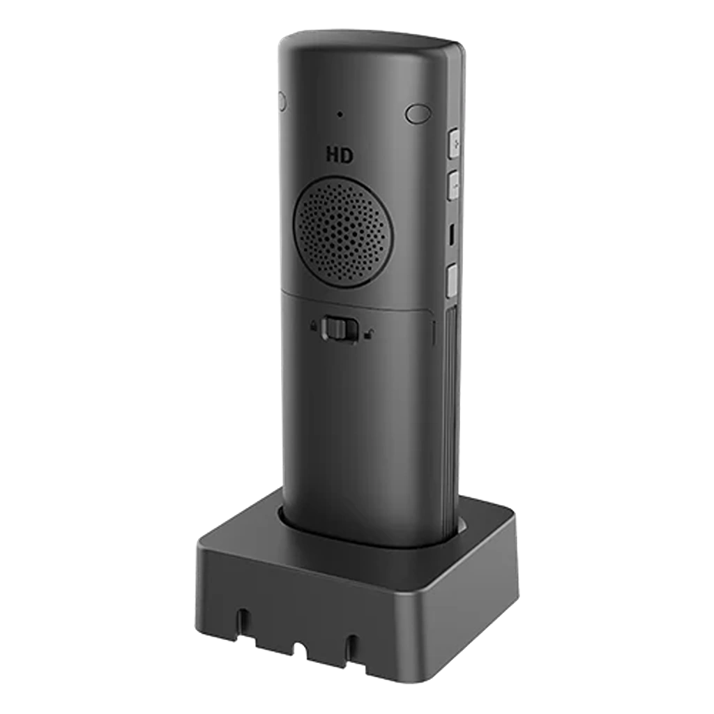 Grandstream WP825 rugged cordless WiFi IP phone rear view on charging cradle showing speaker and controls -tpstech.in