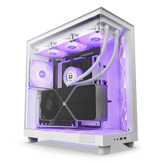 NZXT H6 Flow RGB Tempered Glass Compact Dual-Chamber Mid-Tower Airflow Case-White