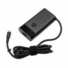 Angled view of HP Original 140W USB Type-C Pin Laptop Charger Adapter with built-in USB-C charging cable.