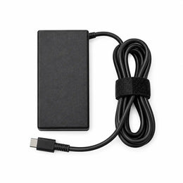 HP Original 65W 19.5V USB Type C Pin Laptop Charger Adapter top down view with neatly strapped USB C charging cord tpstech.in