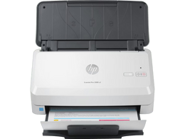 HP ScanJet Pro 2000 s2 high-speed document scanner processing a document through the ADF.