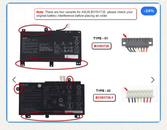 Asus B31N1726-1 Original OEM 48Whr 4240mAh 11.4V 3 Cell Laptop Battery for Select Asus Laptops