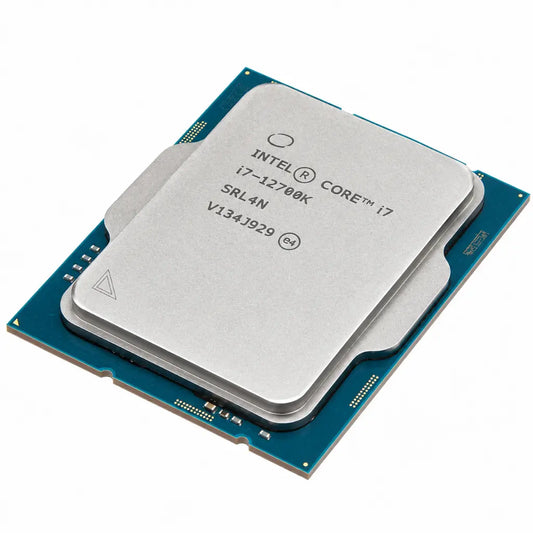 Intel Core i7-12700K Tray desktop processor front view with LGA1700 compatibility for gaming, multitasking and creator PCs