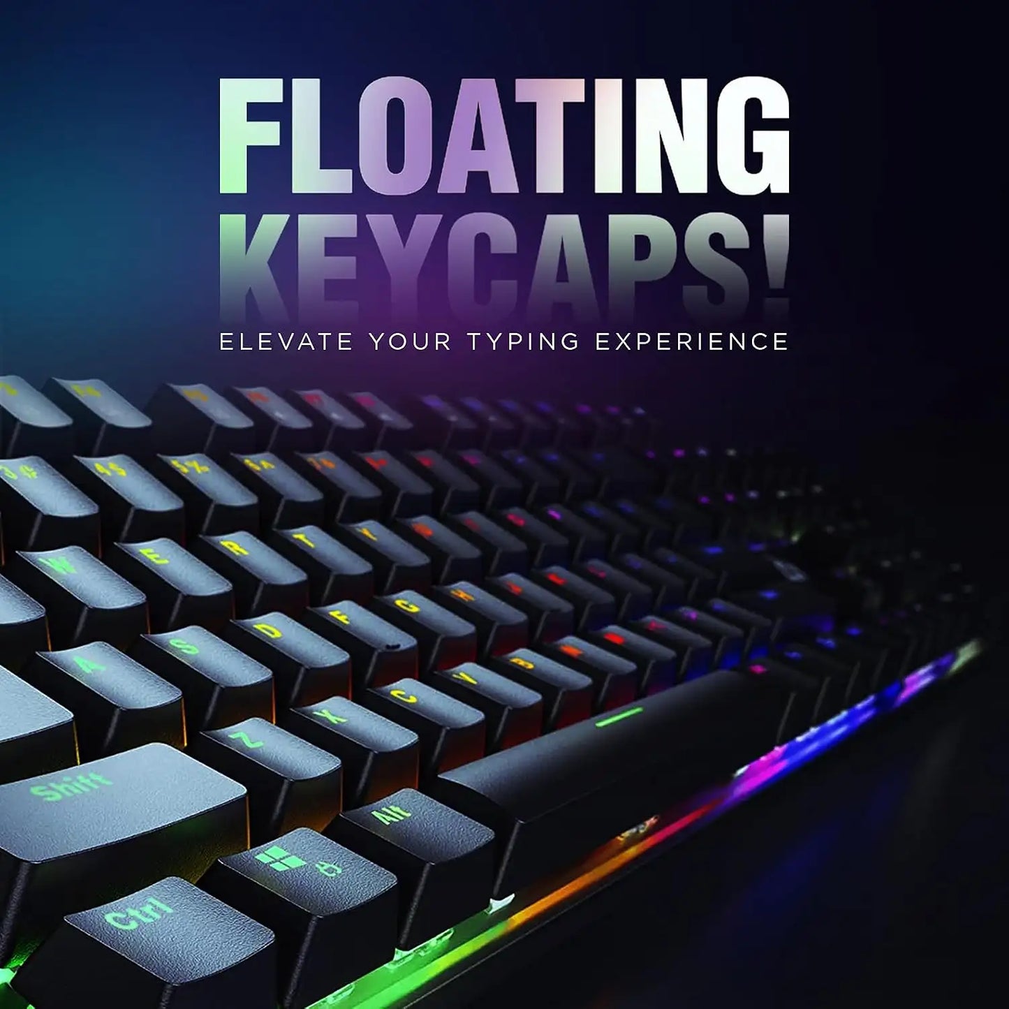 Intex Caliber Wired Mechanical Gaming Keyboard with RGB Lighting Side Angle Showing Floating Keycaps Design -tpstech.in
