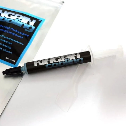 Kingpin Cooling KPx Thermal Grease 1.5g syringe with product packaging lifestyle image for high-performance CPU and GPU cooling -tpstech.in
