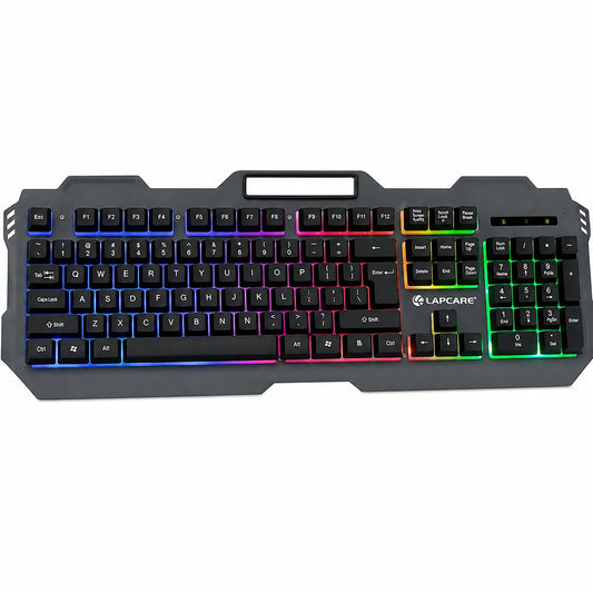Lapcare LGK-171 Blade II Champ Series Rainbow Backlit USB Wired Keyboard with 104 Keys front view showing full key layout and RGB lighting -tpstech.in