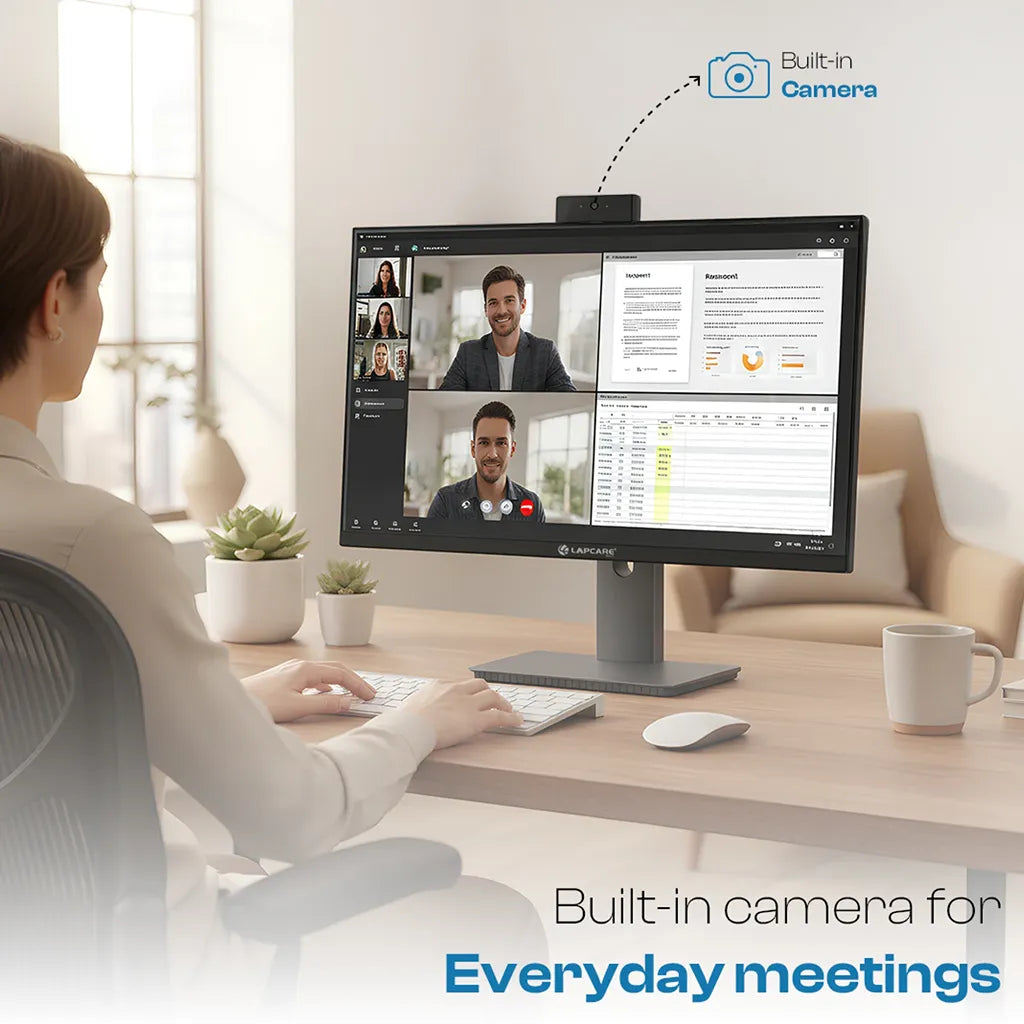 Lapcare LM24GMW 24-inch 75Hz Full HD LED Monitor with Inbuilt 2MP Webcam ideal for video conferencing, office meetings and professional workspace -tpstech.in