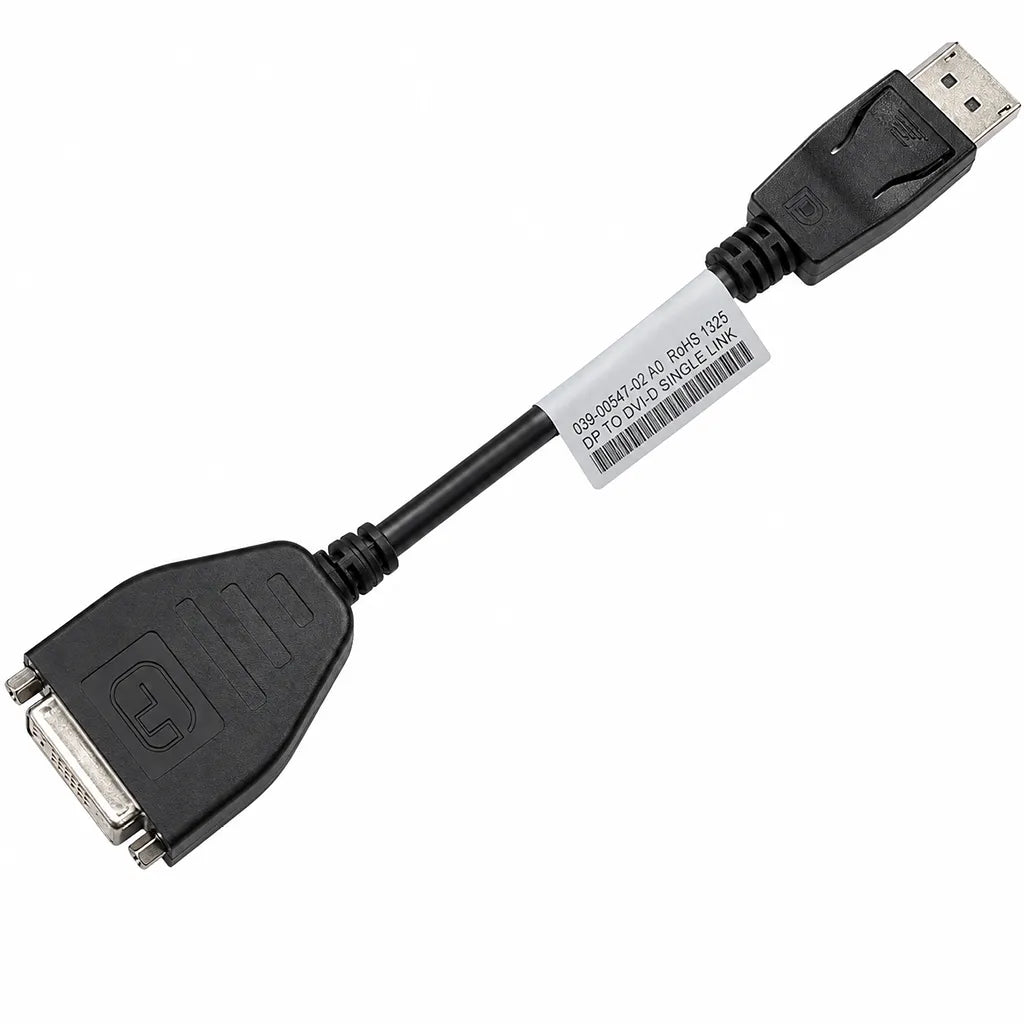 Lenovo DisplayPort to Single-Link DVI-D Digital Monitor Adapter angled view with cable assembly and product identification label -tpstech.in