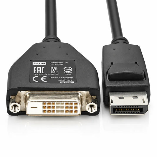 Lenovo DisplayPort to Single-Link DVI-D Digital Monitor Adapter front view showing DisplayPort and DVI-D connectors -tpstech.in