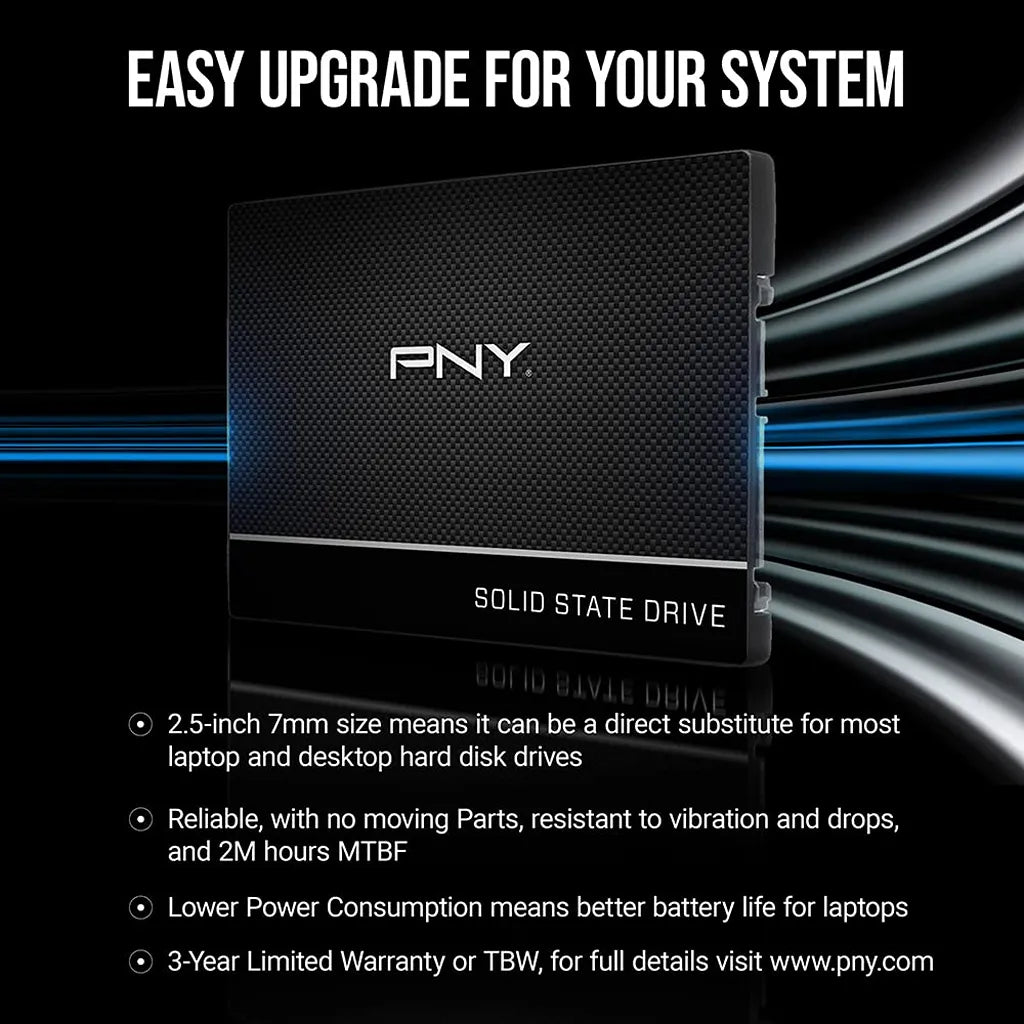 PNY CS900 250GB 2.5-Inch SATA III SSD Features and Specifications Banner - tpstech.in