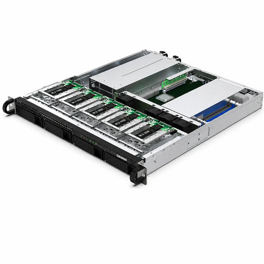 QNAP QDA UMP4A M.2 PCIe NVMe to U.2 NVMe SSD Adapter installed inside QNAP NAS with multiple M.2 SSDs -tpstech.in