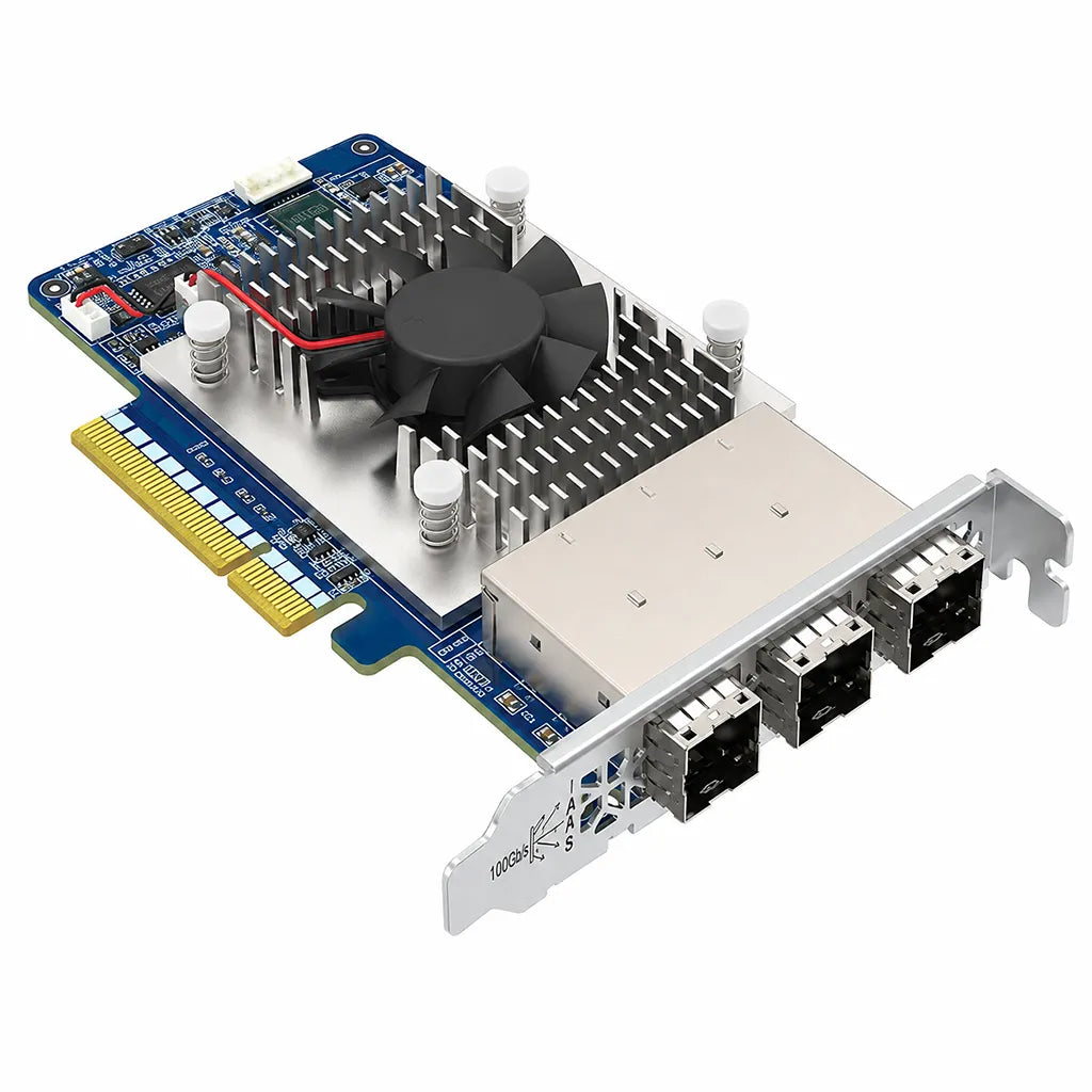 QNAP QXP-1630S-3816 PCIe Gen4 12Gb SAS controller card perspective view with quad SFF-8644 external connectors -tpstech.in