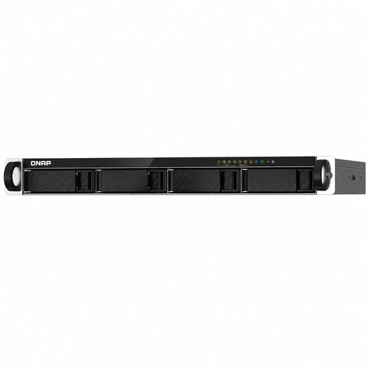 QNAP TS-435XeU-4G 4 Bay High Speed Short Depth Rackmount NAS Enclosure front right view showing four drive bays and rack handles -tpstech.in
