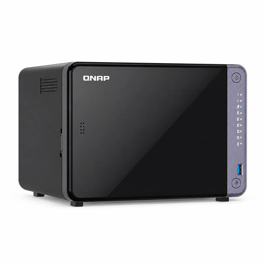QNAP TS-632X-4G 6 Bay 10GbE Desktop NAS with ARM Alpine AL524 processor in black, front-left angled view -tpstech.in