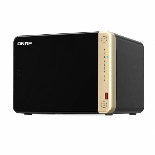 QNAP TS-664-8G Quad Core 6 Bay Desktop Network Attached Storage Enclosure front right angle view in black -tpstech.in