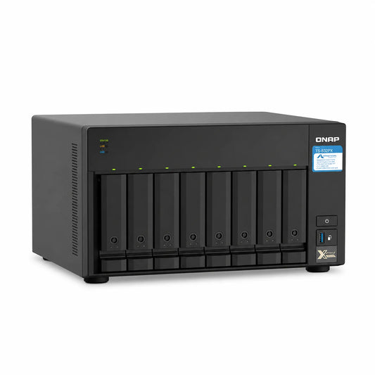 QNAP TS-832PX-4G 8 Bay Network Attached Storage enclosure in black front-left view -tpstech.in