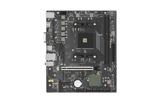 SAPPHIRE A520M-E motherboard layout featuring AM4 socket, PCIe x16 slot and SATA ports