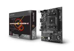SAPPHIRE A520M-E AMD A520 AM4 DDR4 Micro-ATX motherboard with retail packaging