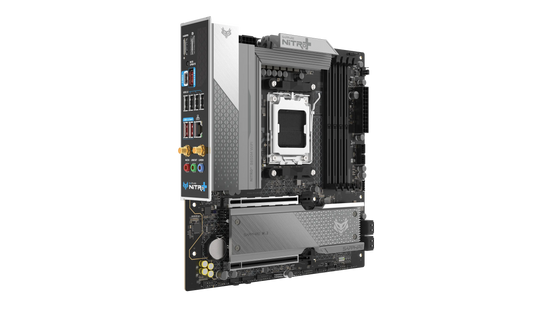 Front view of SAPPHIRE NITRO+ B850M WIFI AMD B850 motherboard for Ryzen AM5 processors