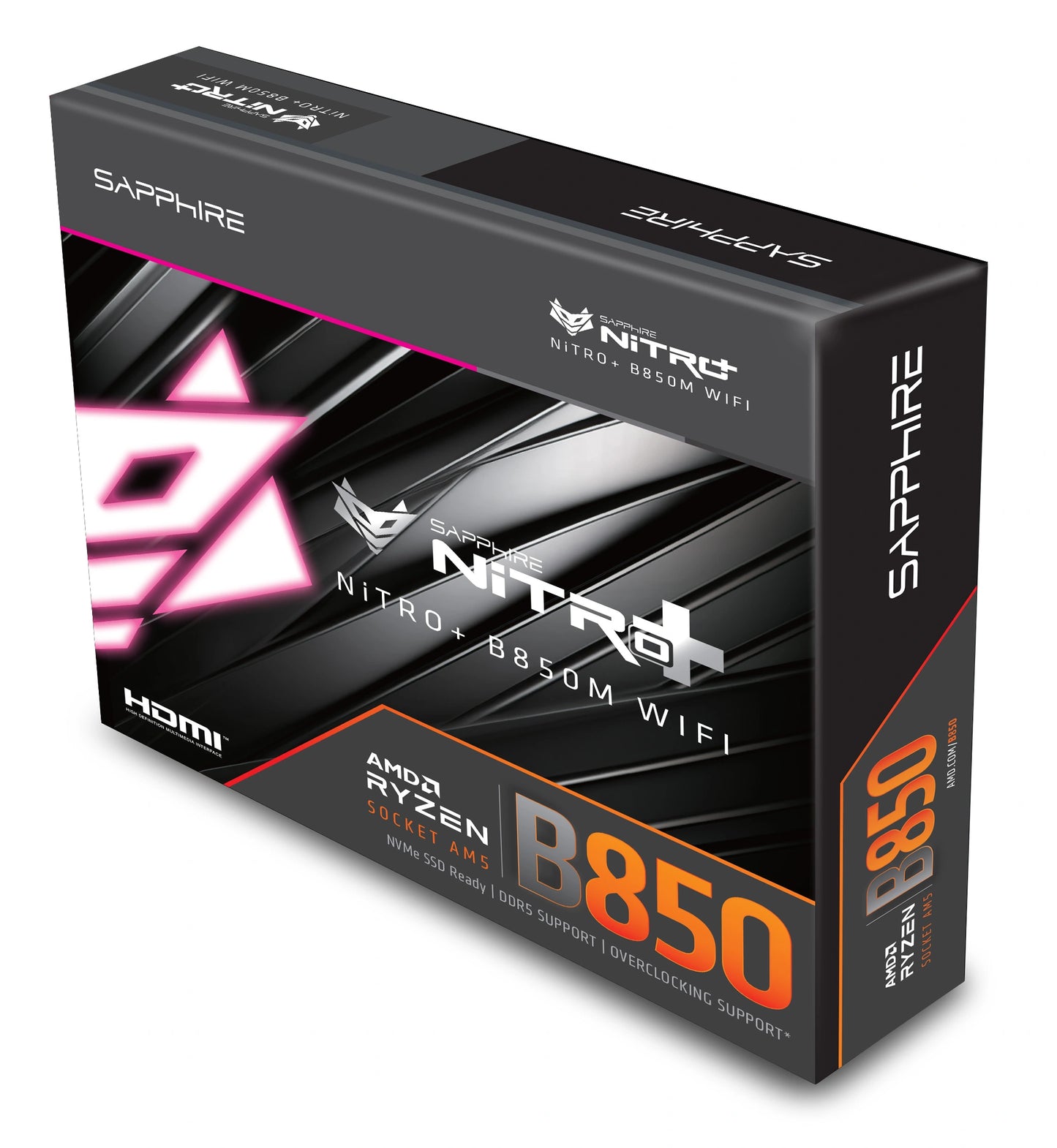SAPPHIRE NITRO+ B850M WIFI AMD B850 motherboard retail packaging