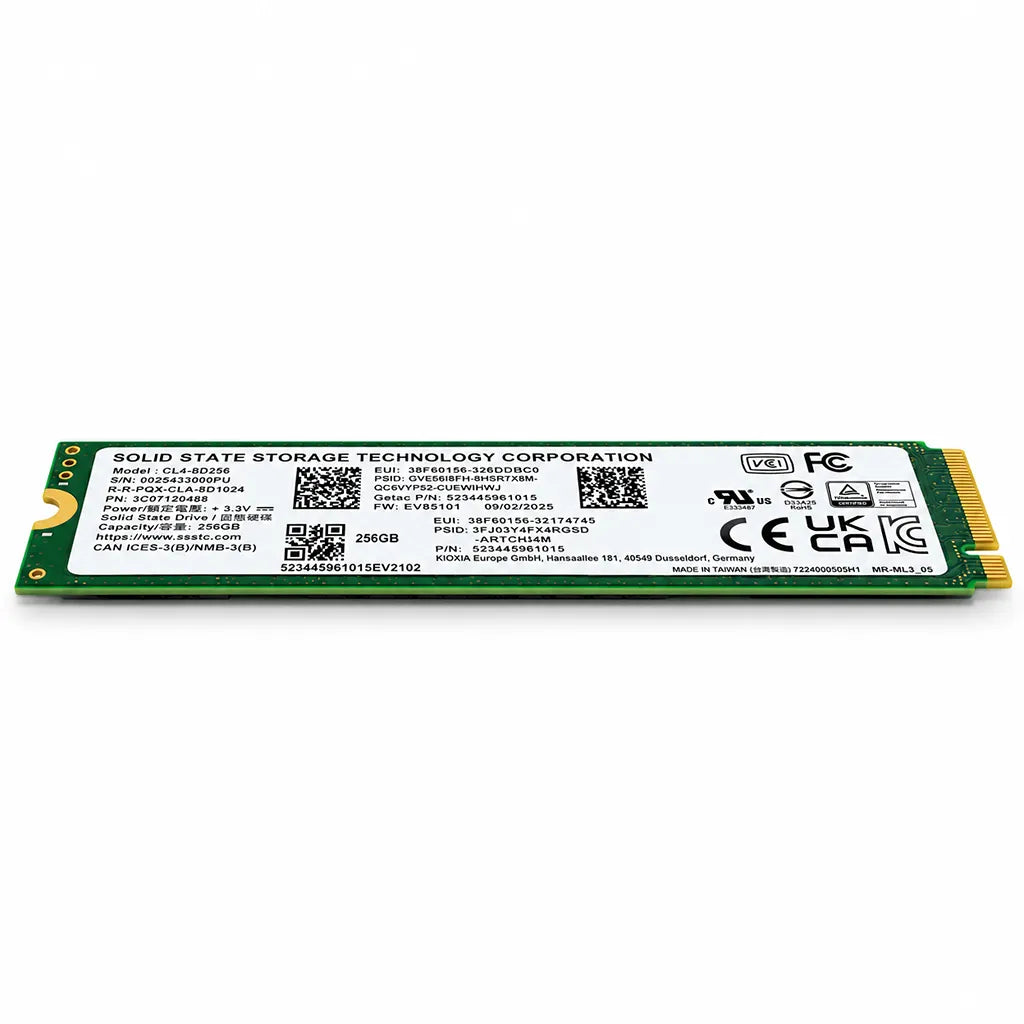 SSSTC 256GB M.2 2280 PCIe Gen4 NVMe SSD (Pulled out) low angle horizontal view displaying slim single sided profile -tpstech.in