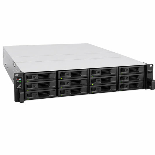 Synology SA3410 12 Bay Rackmount NAS Server front left view with hot swappable drive bays for enterprise storage and business data management -tpstech.in