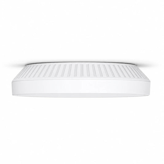 Low-angle side view of TP-Link EAP613 AX1800 Wi-Fi 6 access point highlighting ceiling mount form factor.