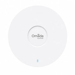 TP-Link EAP613 AX1800 Wi-Fi 6 ceiling mount access point front view with Omada branding and LED status indicator.